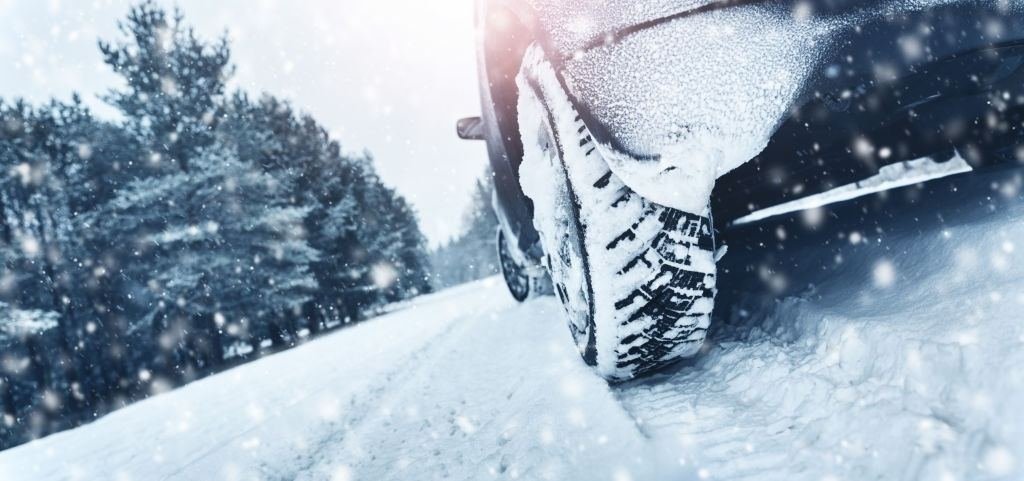 A car tyre on a snowy road